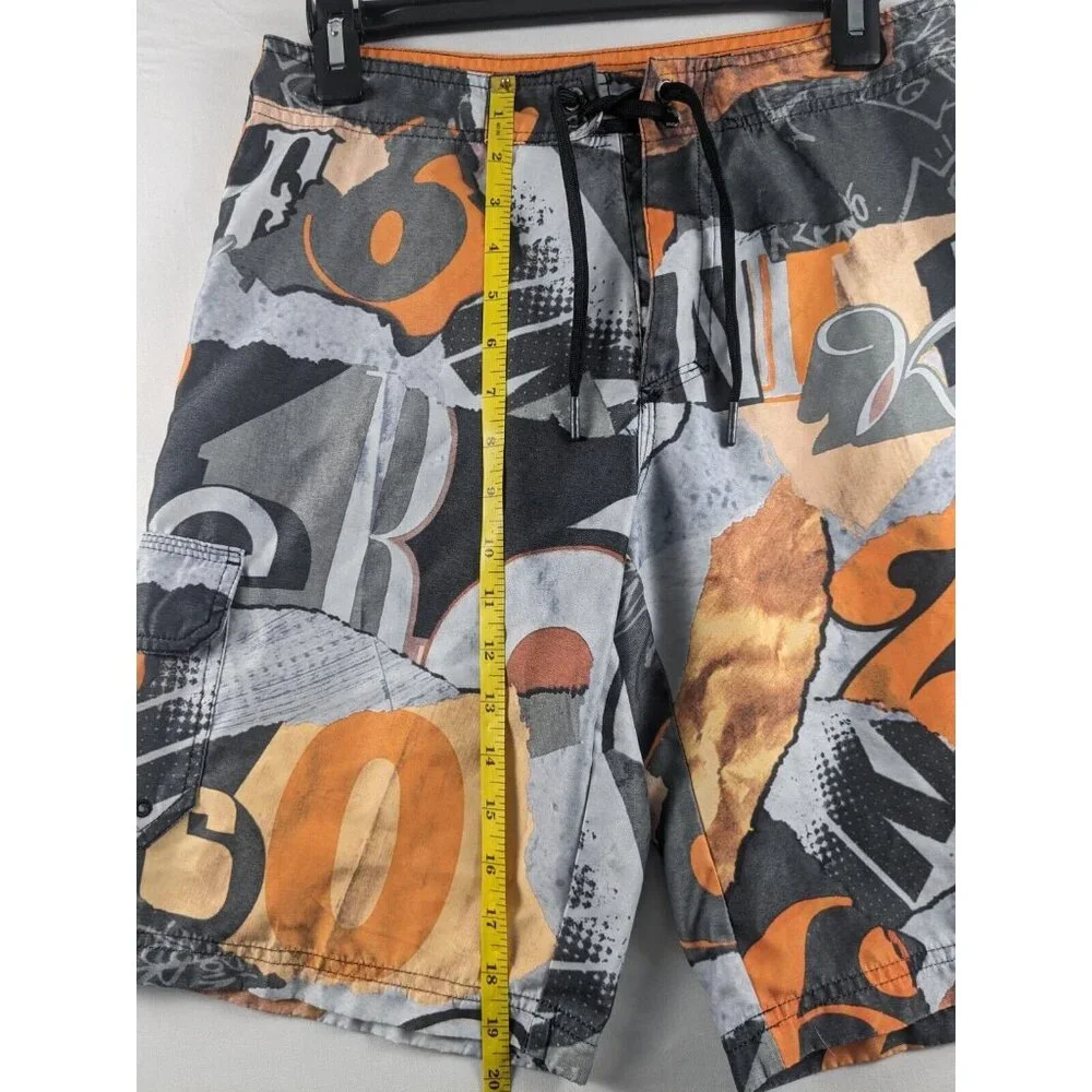 Nike 6.0 Board Shorts Boys Size 16 Orange Grey Black Graphic Print‎ Swim Trunks